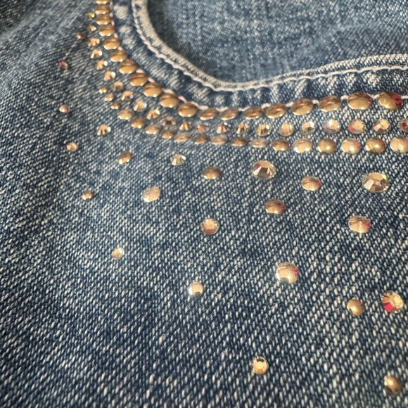 CHRISTINE ALEXANDER Swarovski Studded Bling Jeans Mid Rise Flare Womens 10 - Picture 2 of 14